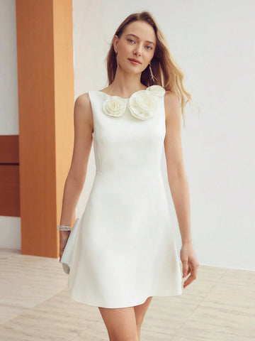 MOTF PREMIUM STEREO FLOWER DETAIL SOLID DRESS