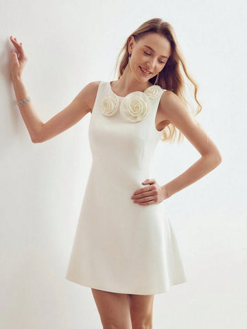 MOTF PREMIUM STEREO FLOWER DETAIL SOLID DRESS
