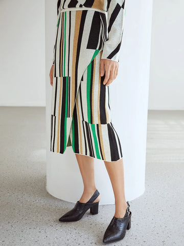 MOTF PREMIUM STRIPED KNIT MIDI SKIRT