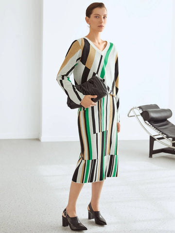 MOTF PREMIUM STRIPED KNIT MIDI SKIRT