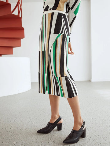 MOTF PREMIUM STRIPED KNIT MIDI SKIRT