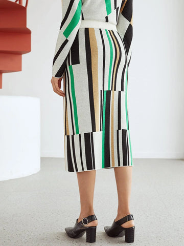 MOTF PREMIUM STRIPED KNIT MIDI SKIRT