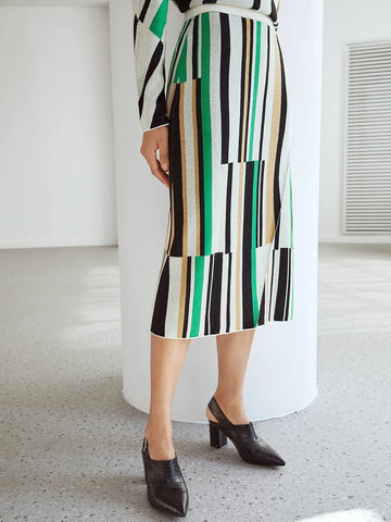 MOTF PREMIUM STRIPED KNIT MIDI SKIRT