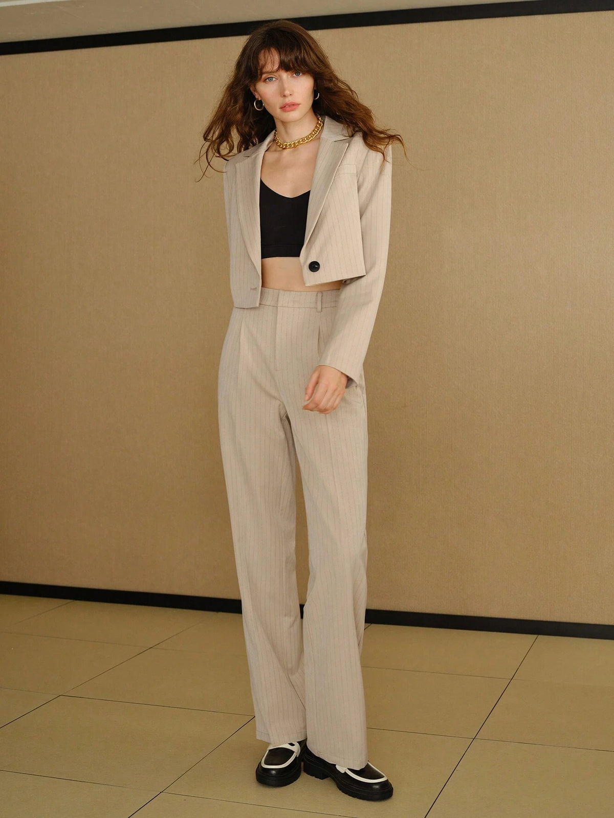 MOTF PREMIUM STRIPED PRINT SEAM FRONT SUIT PANTS