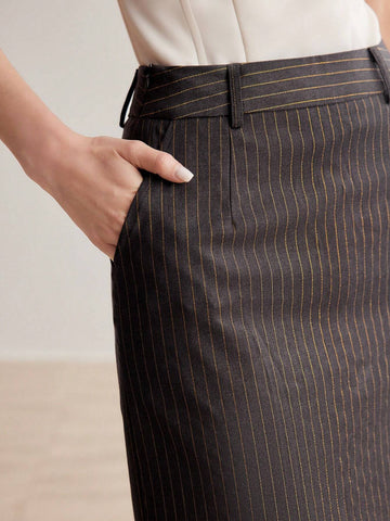 MOTF PREMIUM STRIPED PRINT SLANT POCKET STRAIGHT SKIRT