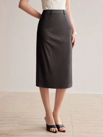 MOTF PREMIUM STRIPED PRINT SLANT POCKET STRAIGHT SKIRT