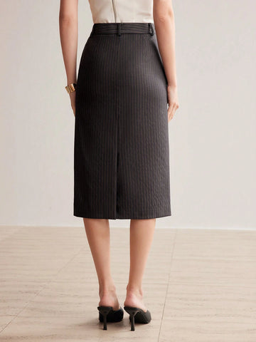 MOTF PREMIUM STRIPED PRINT SLANT POCKET STRAIGHT SKIRT