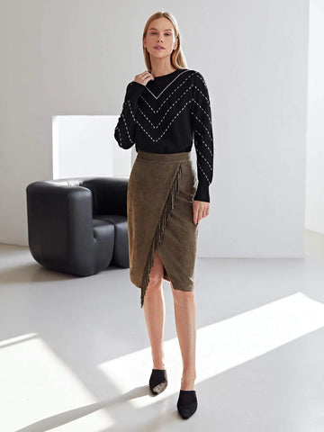 MOTF PREMIUM SUEDETTE FRINGE WRAP SKIRT
