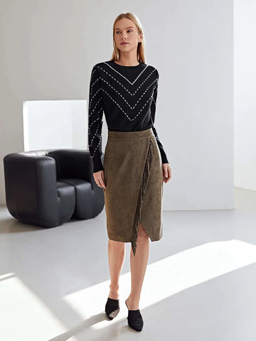 MOTF PREMIUM SUEDETTE FRINGE WRAP SKIRT