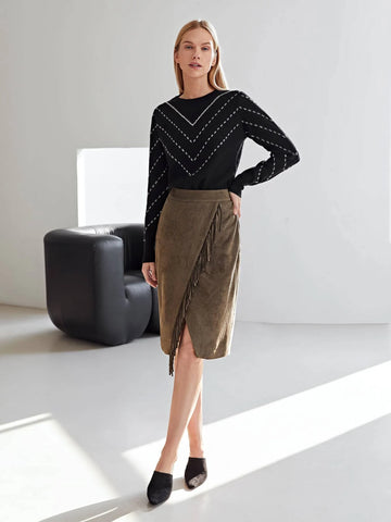MOTF PREMIUM SUEDETTE FRINGE WRAP SKIRT