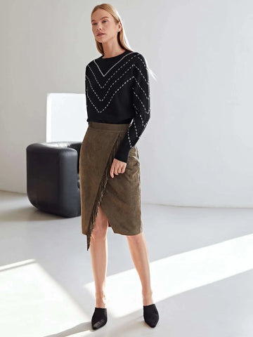 MOTF PREMIUM SUEDETTE FRINGE WRAP SKIRT