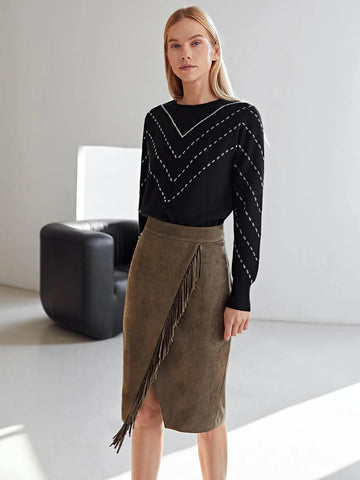 MOTF PREMIUM SUEDETTE FRINGE WRAP SKIRT