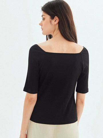 MOTF PREMIUM SWEETHEART NECK T-SHIRT MADE OF LENZING™ ECOVERO™ BRANDED VISCOSE FIBERS