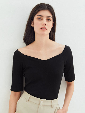 MOTF PREMIUM SWEETHEART NECK T-SHIRT MADE OF LENZING™ ECOVERO™ BRANDED VISCOSE FIBERS