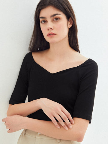 MOTF PREMIUM SWEETHEART NECK T-SHIRT MADE OF LENZING™ ECOVERO™ BRANDED VISCOSE FIBERS