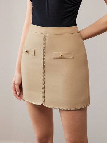 MOTF PREMIUM TAPE AND GOLD BUTTON DETAIL SKIRT
