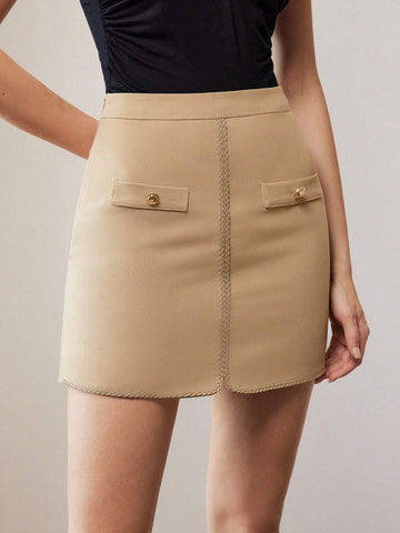 MOTF PREMIUM TAPE AND GOLD BUTTON DETAIL SKIRT