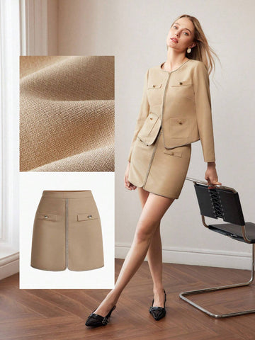 MOTF PREMIUM TAPE AND GOLD BUTTON DETAIL SKIRT