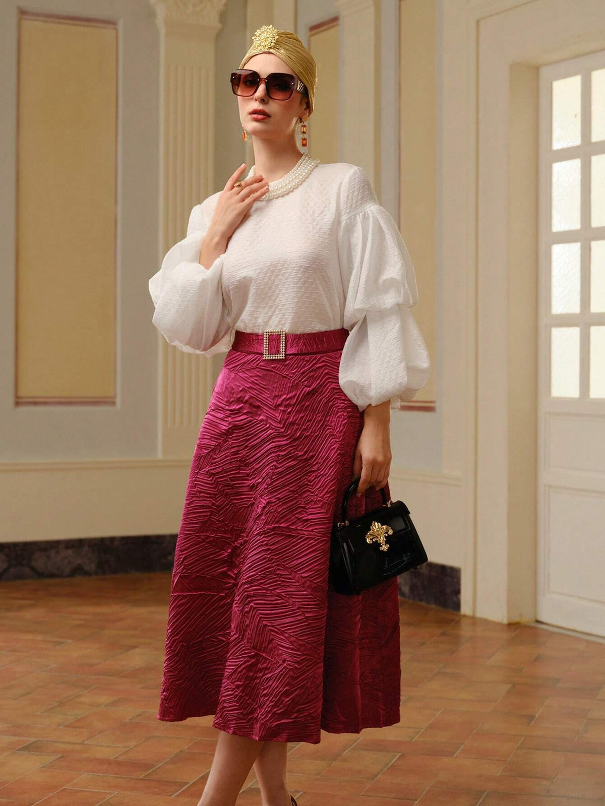 MOTF PREMIUM TEXTURED BELTED A LINE SKIRT