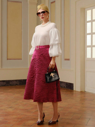 MOTF PREMIUM TEXTURED BELTED A LINE SKIRT