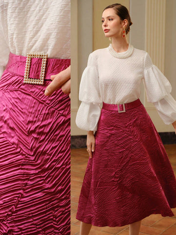 MOTF PREMIUM TEXTURED BELTED A LINE SKIRT