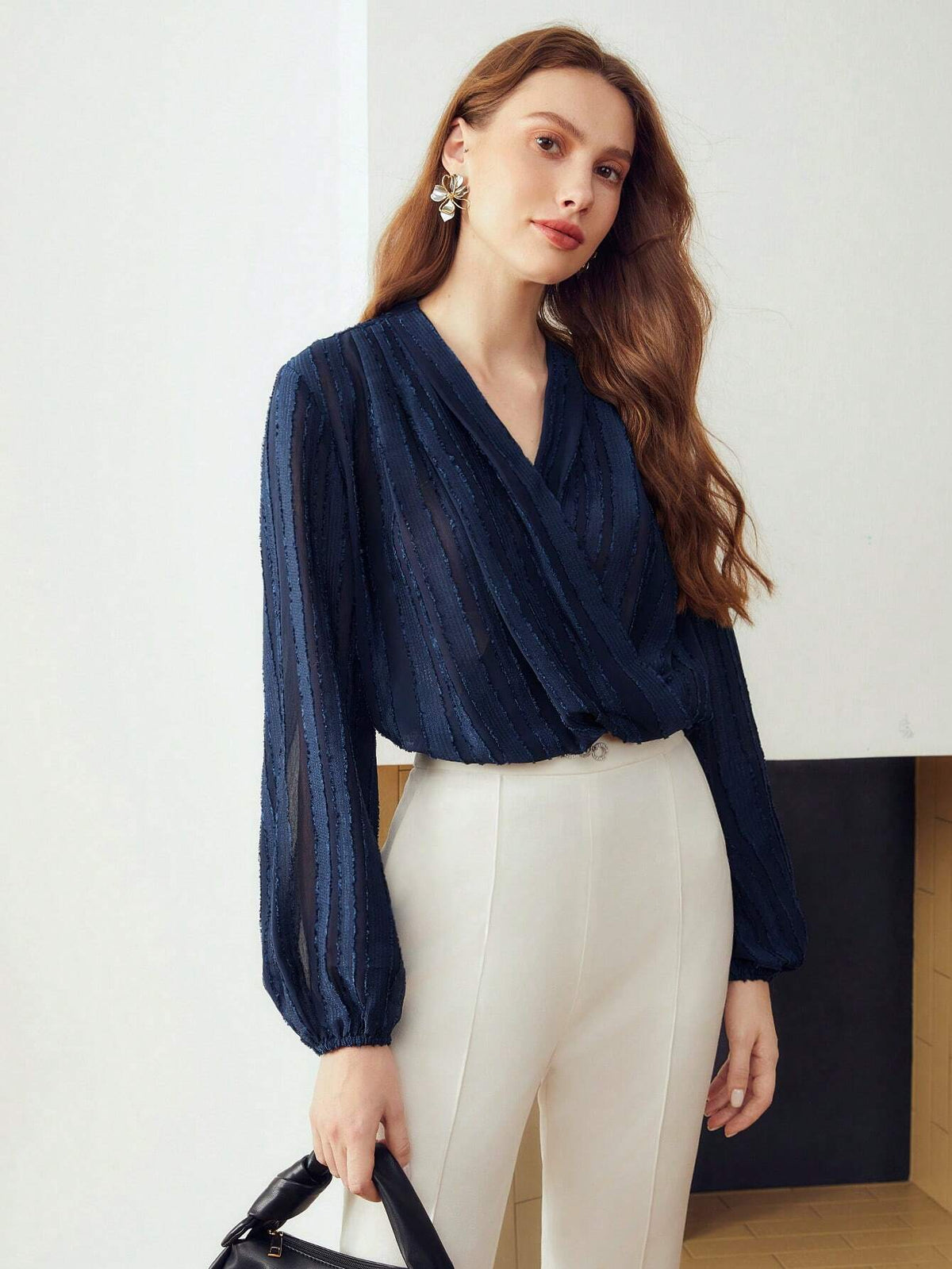 MOTF PREMIUM TEXTURED SHEER WRAP BLOUSE