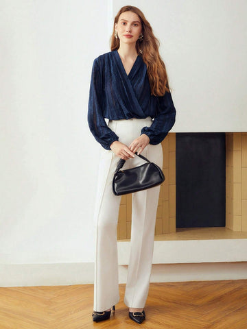 MOTF PREMIUM TEXTURED SHEER WRAP BLOUSE