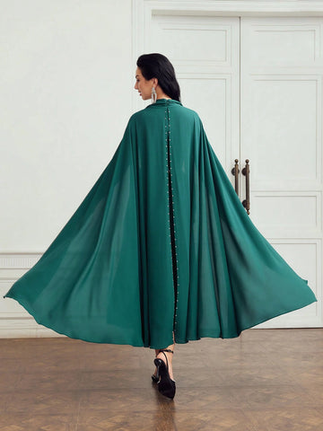 MOTF PREMIUM TIE NECK CLOAK SLEEVE PLEATED HEM DRESS
