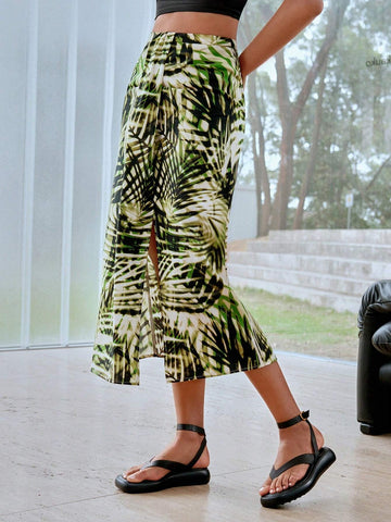 MOTF PREMIUM TROPICAL PRINT DRAPED SPLIT THIGH SKIRT