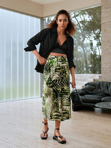 MOTF PREMIUM TROPICAL PRINT DRAPED SPLIT THIGH SKIRT