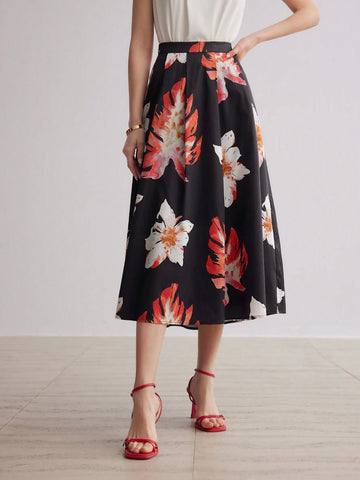 MOTF PREMIUM TROPICAL PRINT ZIPPER SIDE FLARE LONG SKIRT