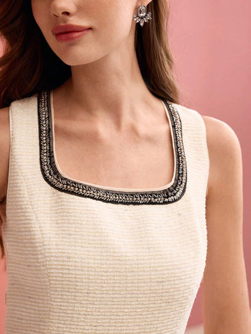 MOTF PREMIUM TWEED CONTRAST BINDING DRESS