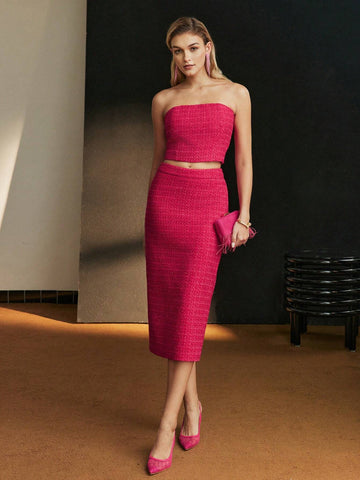 MOTF PREMIUM TWEED ELASTIC WAIST PENCIL SKIRT Success