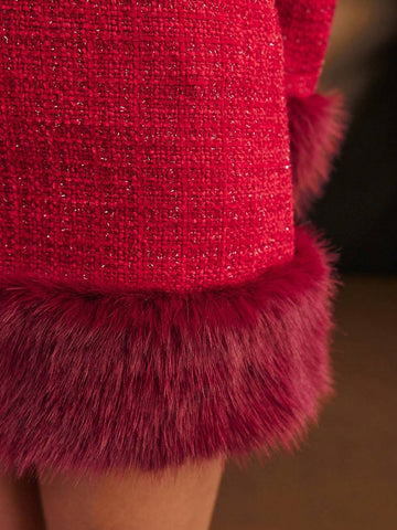 MOTF PREMIUM TWEED FAUX FUR HEM SKIRT