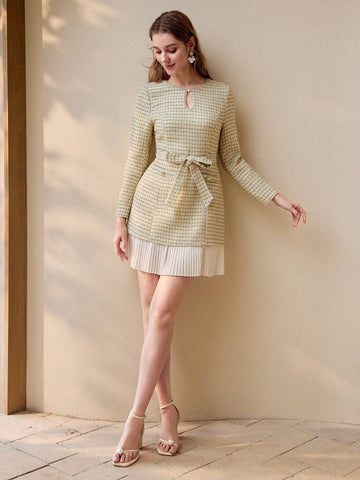 MOTF PREMIUM TWEED PLEATED HEM DRESS