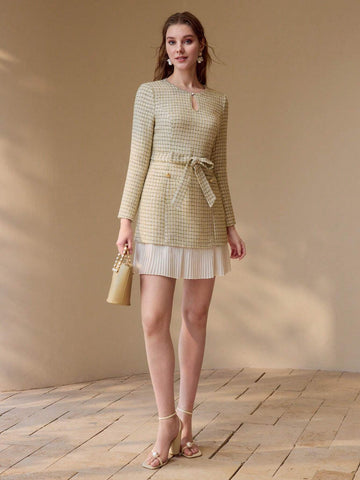 MOTF PREMIUM TWEED PLEATED HEM DRESS