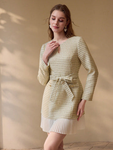 MOTF PREMIUM TWEED PLEATED HEM DRESS