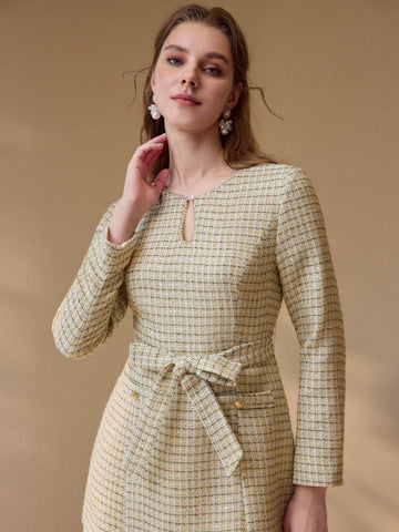 MOTF PREMIUM TWEED PLEATED HEM DRESS