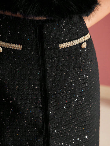 MOTF PREMIUM TWEED THIGH SLIT SKIRT