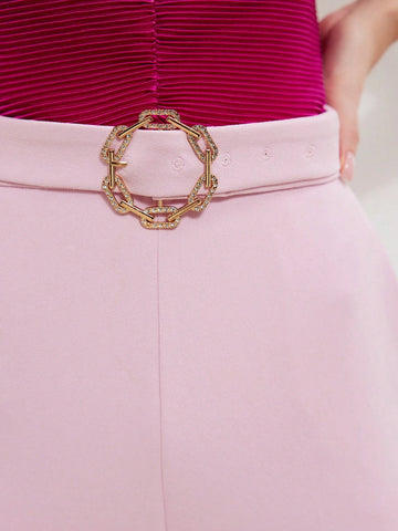 MOTF PREMIUM TWO TONE BUCKLE BELTED TUBE JUMPSUIT