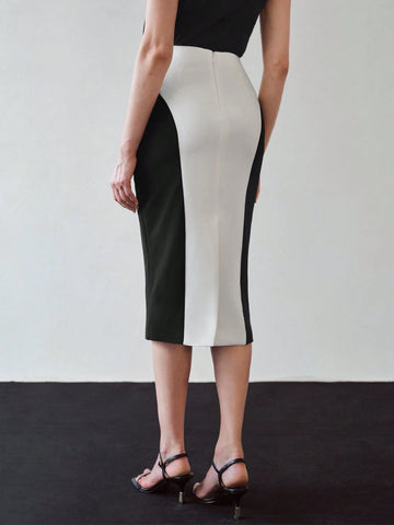 MOTF PREMIUM TWO TONE CONTRAST PIPING PENCIL SKIRT