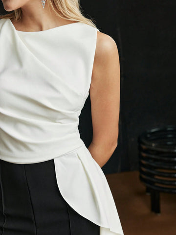 MOTF PREMIUM TWO TONE DRAPED SIDE SEAM FRONT FLARE LEG PARTY JUMPSUIT WITHOUT BELT