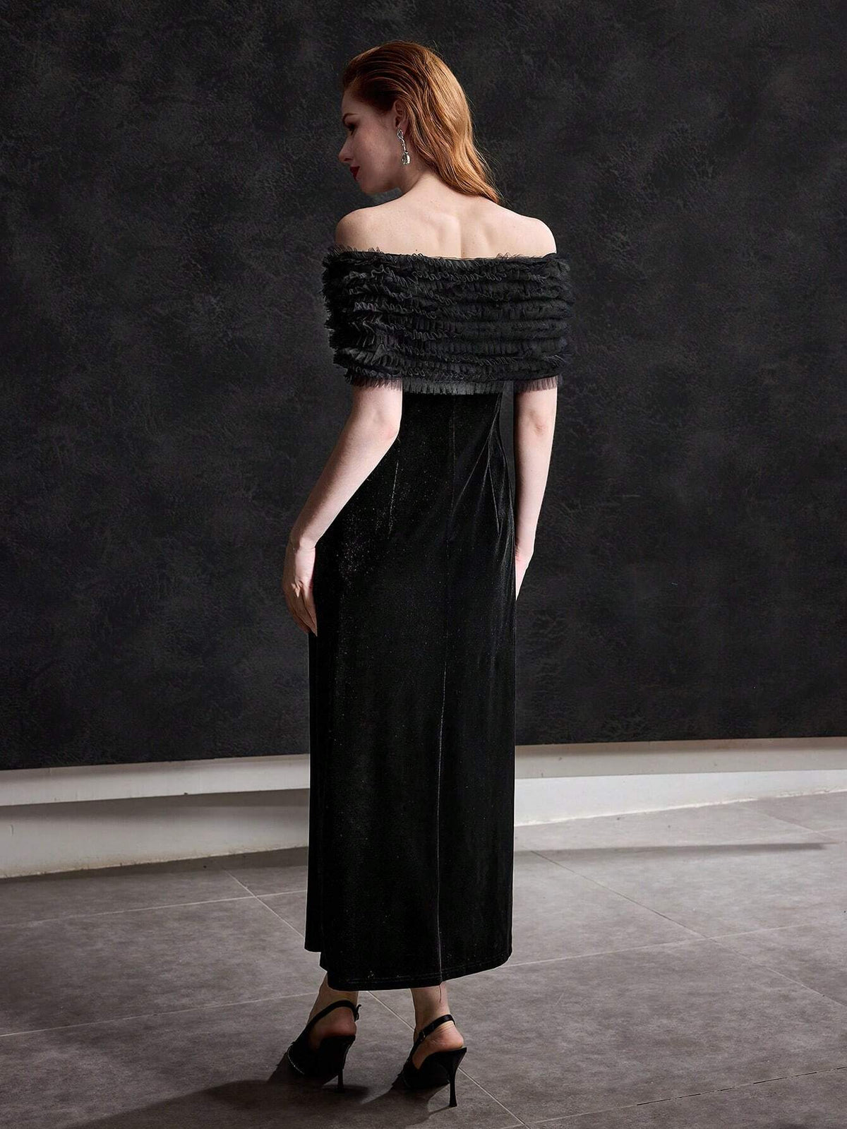 MOTF PREMIUM VELVET OFF SHOULDER CONTRAST MESH BOW FRONT COCKTAIL DRESS WITHOUT BELT