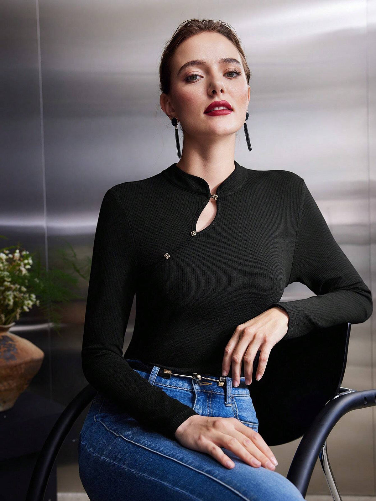 MOTF PREMIUM VISCOSE-BLEND CHEONGSAM STYLE TOP