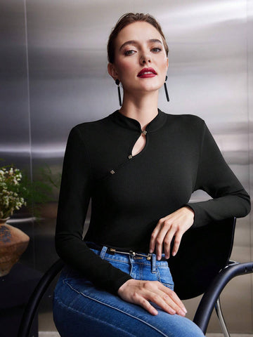 MOTF PREMIUM VISCOSE-BLEND CHEONGSAM STYLE TOP