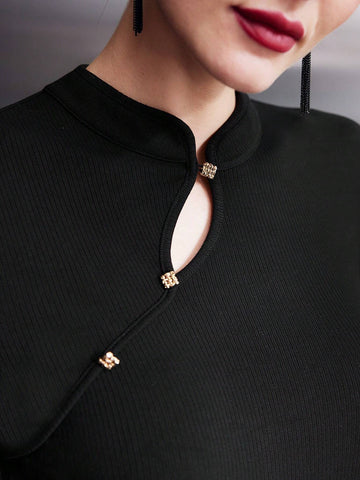 MOTF PREMIUM VISCOSE-BLEND CHEONGSAM STYLE TOP