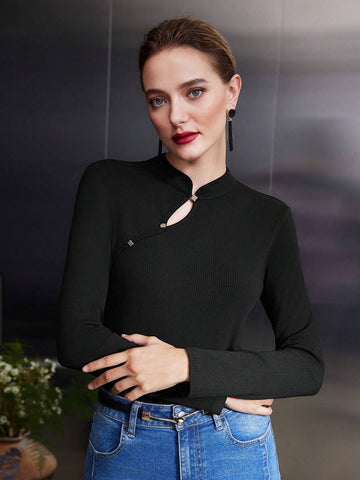 MOTF PREMIUM VISCOSE-BLEND CHEONGSAM STYLE TOP