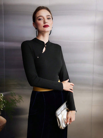 MOTF PREMIUM VISCOSE-BLEND CHEONGSAM STYLE TOP