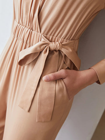 MOTF PREMIUM VISCOSE GATHERED WRAP JUMPSUIT