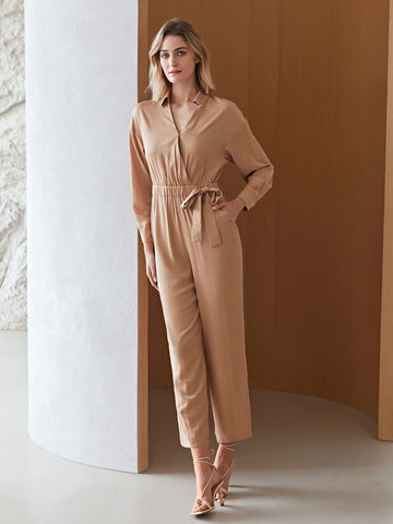 MOTF PREMIUM VISCOSE GATHERED WRAP JUMPSUIT